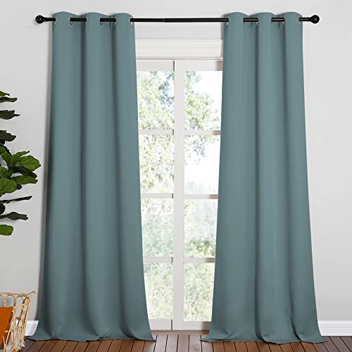 Image of NICETOWN Modern Blackout Curtains Noise Reducing, Thermal Insulated and Privacy Room Darkening Drape Panels for Boy's Guest Room Door Window (Greyish Blue, 2 Panels, W42 x L90 -Inch)