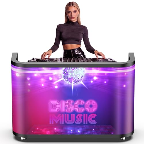 LED P2.5 Flexible Screen DJ Booth with App Control, Reception Desk DJ Table High-Brightness Mobile Rolling Cart with Lockable Wheels, Easy Content Management for Nightclubs, Events & Rental