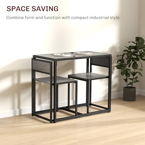 HOMCOM Dining Table Set for 2, Kitchen Table and Chairs for Small Space, Industrial Dining Set for Dining Room, Breakfast Nook, Grey - 2