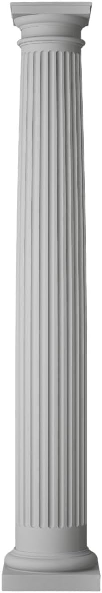 Endura-Stone Round Tapered Fluted Column (FRP), Paint-Grade, Tuscan Capital & Base, 8" Bottom Shaft Diameter x 6 1/2" Top Shaft Diameter x 8' Overall Height - 1/4 Cut Out for Inside Corner (Plan Q)