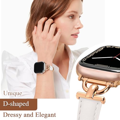 Image of Leather Band Compatible with Apple Watch Bands for Women, Dressy Fancy Strap for iWatch Series 11 /10 /9 /8 /7 /6 /5 /4 /3 /2 /1 /se /Ultra /Ultra 2(49mm 46mm 45mm 44mm 42mm,Starlight /Rose Gold)