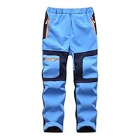 linlon Kids Boy's Snow Waterproof Pants Youth Fleece Lind Hiking Softshell Warm Insulated Trousers,9056-Blue-XL