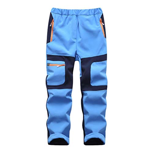 linlon Kids Boy's Youth Fleece Hiking Pants Waterproof Softshell Warm Windbreaker Snow Pants Insulated Trousers,Blue,XXXL(18)
