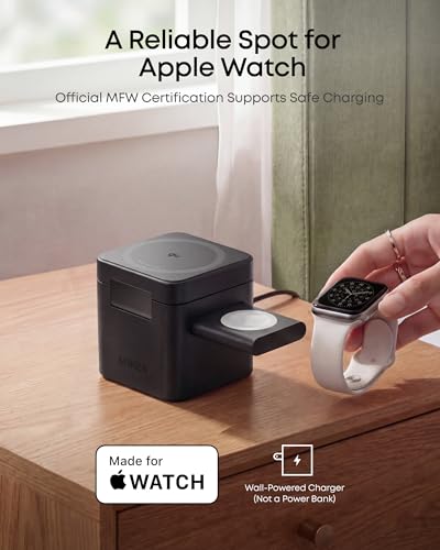 Image of Anker 3-in-1 Cube Wireless Charger, Qi2 MagSafe-Compatible Charging Station, 15W Foldable Fast Charging Stand for iPhone 17 /16, Apple Watch, AirPods (Adapter Included, Non-Battery)
