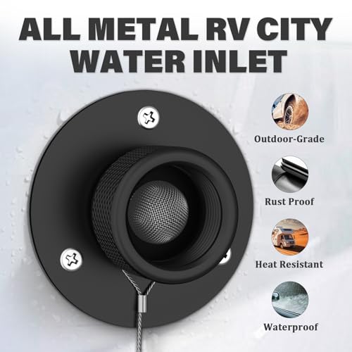 Image of 2 Pack All Metal RV City Water Inlet with Check Valve RV Water Inlet -rv Water Fill Inlet Leak Proof & Universal Fit for RV Camper Motorhome Trailer Marine -Black