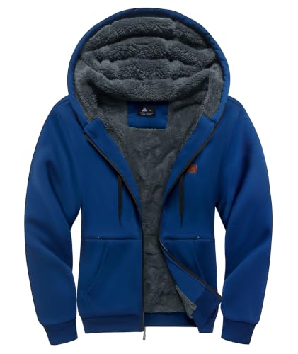 Image of Little Beauty Fleece Hoodies for Men Winter Thick Jackets Sherpa Lined Zip Up Sweatshirt With Kanga Pocket