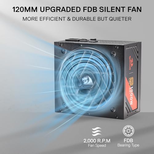 Image of Redragon RGMS-1000W PRO 80+ Gold 1000 Watt Power Supply w /Upgraded ATX 3.1 & PCIe 5.1 Fully Modular, Compact 150mm Size, Smart ECO Low Noise Fan, 100% Japanese Capacitors, Full Mod Cables