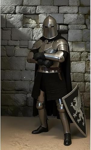 Medieval Knight Full Body Armor with Sword, Shield & Black Cape | Complete Wearable Suit of Armor with Inner Garments | Handcrafted Steel Collectible for Display,