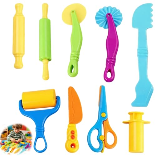 9er-Pack Knetwerkzeug Set,Kinder Knetwerkzeug für ab 2 Jahre,Knete Zubehör für Play-Doh,Knetmasse Knetzubehör Formen,Plastilin Kneten Werkzeuge,Knetwerkzeuge Knetset für Kreatives Spielen und Lernen