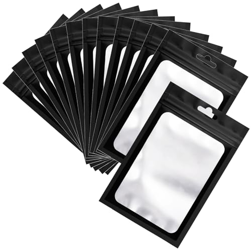 100 Pcs Resealable Mylar Bags, Sealable Odor Proof Foil Pouch Bag with Clear Window, Small Bussiness Packaging Supplies (Black, 4 X 6 Inch)