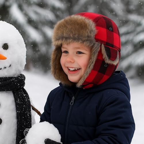 Baby Toddler Winter Trapper Hat Warm Faux Fur Aviator Hat Russian Ushanka Trooper Hunting Ski Hat with Ear Flaps Age 1-8T2