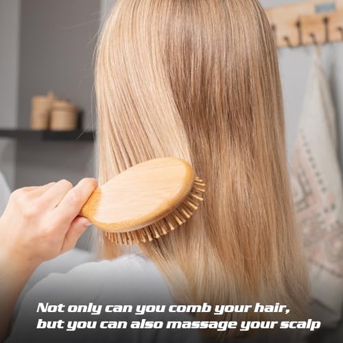 Bambus haarbürste, haarbürste holz, antistatisch, für Männer, Frauen und Kinder, für dickes langes Haar und glattes lockiges Haar, Anti-Frizz-Design, angenehme Kopfhautmassage(Rund