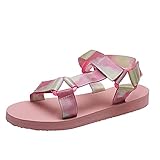AnFeng Tie-Dye Leopard Wedge Fashion Women's Sandals Platform Printed Hook&Loop Women's Sandals Sandles Womans Dressy Flat (Pink, 8.5)