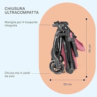 PEG Passeggino Leggero Volo con Parapioggia, per Aereo, Compatto, Omologato per Cappelliera, Misure Bagaglio a Mano, Adatto dalla Nascita fino a 22 kg, Include Borsa da Viaggio, Malva