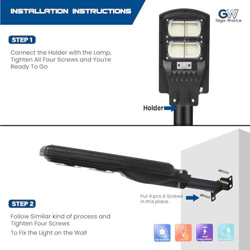 Image of Gigawatts 160 LED 60W Solar Street Light with Remote Control High Power 5Ah Battery Inbuilt 9W Solar Panel IP65 Water Resistant Outdoor Lamp for Wall Pathway Garden and Patio (1Pc, Cool White)