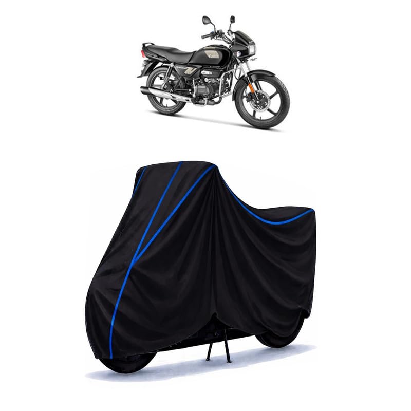 Image of Hero Splendor Plus Xtec 2.0 Bike Cover Water Resistant Universal Motorcycle Rain | Heavy Duty UV Protection, Dust, Scratch Indoor Outdoor All Weather with Black Blue Piping Elastic