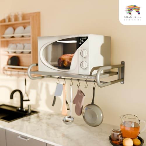 Image of Saifix Metal Microwave Oven Stand For Kitchen | Wall Mounted Dish Rack | Pot Racks | Utensil Organiser | Printer Shelf | Fax Rack (60 L x 40 W x 18 H in CM's, OS-09, Silver)