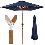 Best Choice Products 10ft Market Umbrella, Outdoor Sun Shade for Backyard, Deck, Poolside, Table w/Woodgrain Pattern, Easy Tilt & Crank - Navy Blue