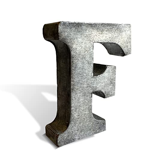 Hline Living Galvanized Metal Letters - 2.5" 3D Metal Letter in Hanging or Freestanding, Rustic Vintage Style Farmhouse Alphabet Decor & Sign for Living Room, Lobby, Kitchen, Door and Wall Decoration