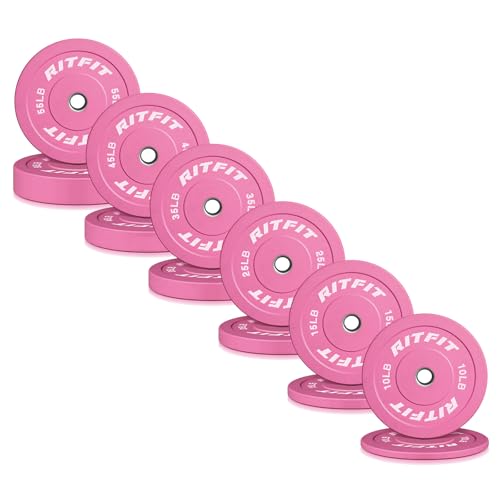 Image of RITFIT Pink Weight Plates, 2 Inch Olympic Barbell Weight Plate, Bumper Plates With Steel Insert, Pink Weights for Gym and Home