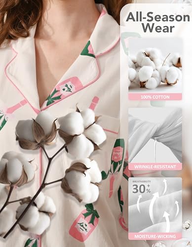 Image of NAP BOUND 100% Cotton Women's Pajama Sets Short Sleeve Button Down Soft Pjs 2 Piece Lounge Set with Pocket Nightwear XS-XXL