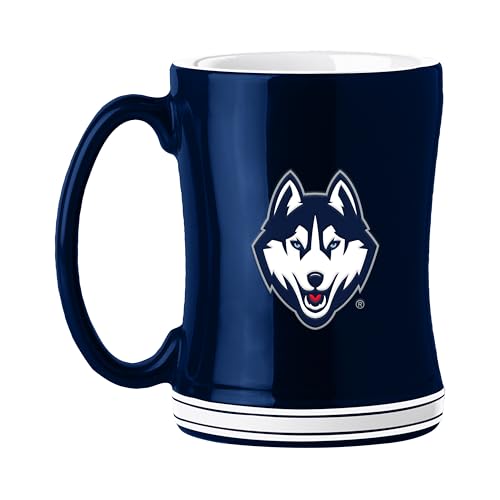 Image of Logo Brands NCAA UConn Huskies 14 oz Relief Coffee Mug - Officially Licensed Mug, Sculpted 3D Logo and Team Colors - Comfortable Handle and Glossy Finish for College Sports Fans