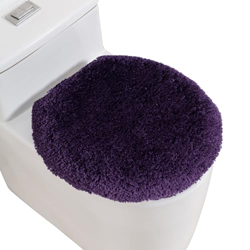 Image of Microfiber Toilet Lid Cover, 17.5 inchx15 inch Fits Round Oblong and Elongated | Toilet Seat Covers for Bathroom, Machine Washable, Decorative Fuzzy fur Look Round Toilet Seat Cover Extra Soft Absorbent