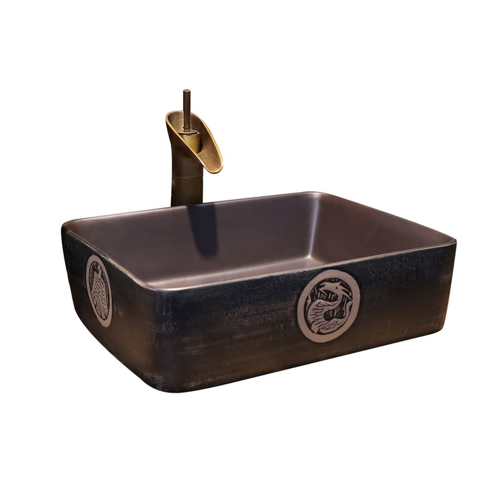 Aserzenith Vanity Vessel Sink Bathroom Vessel Sink Vintage Art Countertop Basin Bathroom Utensils Sink Rectangular Ceramic Washbasin With Faucet Bathroom Vessel Sink