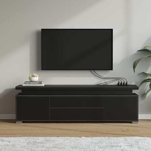 image for Rolanstar TV Stand with Power Outlet & LED Lights, Modern Entertainmen