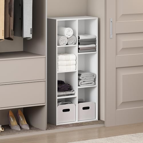 Image of Furinno Reed Closet Organizers and Storage, 7-Cube Closet Organizer, Open Shelf Closet Storage, for Wardrobe, Bedroom, Living Room, White