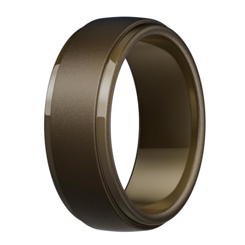 Image of Egnaro Men's Silicone Wedding Rings: Classic Black Step Edge Rubber band 10mm Wide 2.5mm Thick- Hypoallergenic for Gym /Outdoor /Gift(1 /4 /7 Variety Pack with Half Size)
