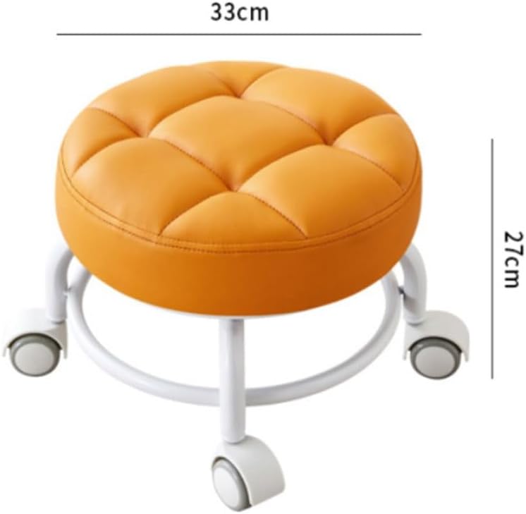 Low Roller Stool with 360° Swivel Wheels, Low-Height Short Rolling Stool Seat, PU Leather Heavy-Duty Small Mechanic Chair, Rolling Stools for Pedicure, Garage, Shop, Library orange1