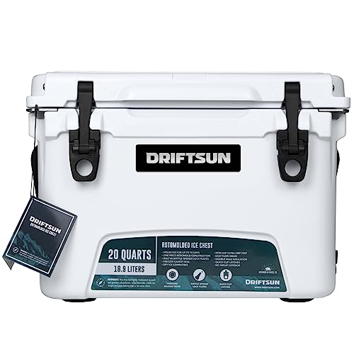 Driftsun 20-Quart Ice Chest, Heavy Duty, High Performance Roto-Molded Commercial Grade Insulated Cooler, White #TOP1