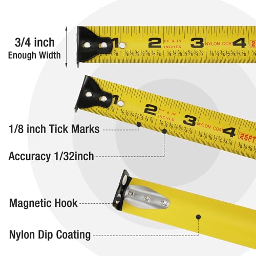 Image of WORKPRO 16FT Pink Tape Measure, 1 /8 Fractions Easy Read Measuring Tape | Retractable Nylon Coating Measurement Tape Accuracy 1 /32, Magnetic Hook, Belt Clip, Rubber Protective Casing