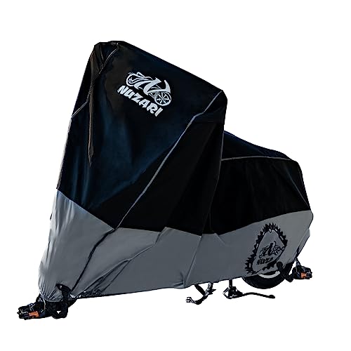 Nuzari Heavy Duty Small 250cc Motorcycle Cover - Motorcycle Covers Waterproof Outdoor Storage - Vespa Cover Waterproof Outdoor - Heavy Duty E- Bike Moped Covers (Black/Silver, Small)