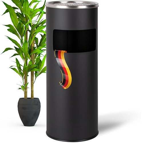 WONEA - 30L Standaschenbecher für draußen Schwarz Metall matt groß 61cm Outdoor Aschenbecher mit Mülleimer mit Inneneimer Abfalleimer für draußen, Aschenbecher mit Sand befüllbar