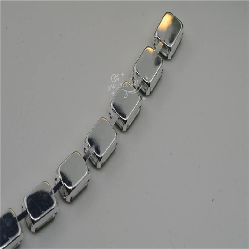 8 x 10 mm kryształowe cyrkonie prostokątny łańcuszek połączony srebrny szyty na dość osobowość pierścionek - akwamaryn, 1 jard