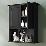 OONNEE Bathroom Wall Cabinet Black Wall Mounted Wood Medicine Cabinets, Over Toilet Storage Cabinet with 2 Doors, Adjustable Shelf, Soft Hinge Wall Hanging Cabinet