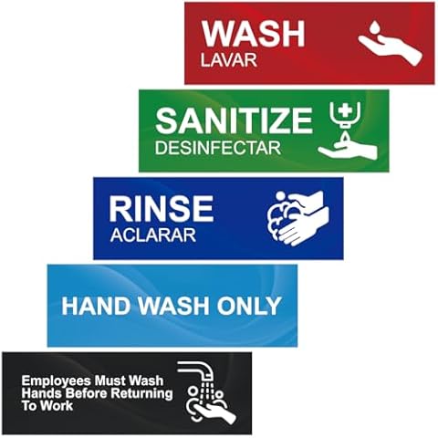 Magicfour Wash Rinse Sanitize Sink Labels, 5 Pack 3 Compartment Sink Waterproof Sticker Signs for Wash Station, Commercial Kitchens, Restaurant, Food Trucks, Busing Stations, Dishwashing Cover