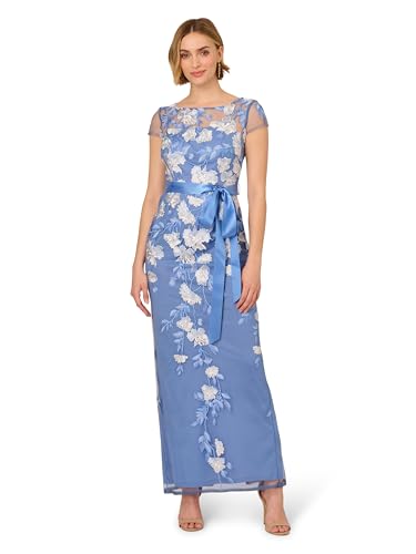 Image of Adrianna Papell Cascading Floral Embroidered Long Column Gown