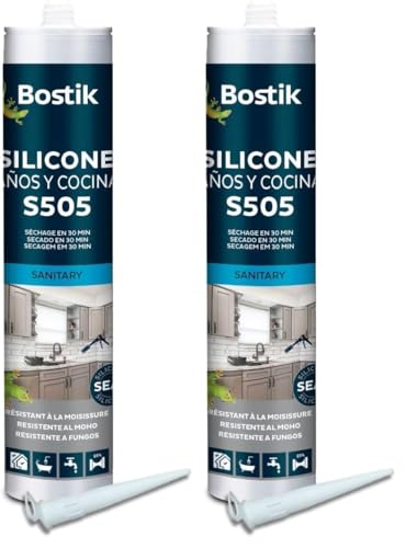 BOSTIK S505 Silicona Baños y Cocinas Blanca, Silicona Universal, Máxima Resistencia al Moho, Compatible con Esmaltes y Lacados, Secado Express, No Ennegrece, Interior y Exterior, Cartucho 280 ml