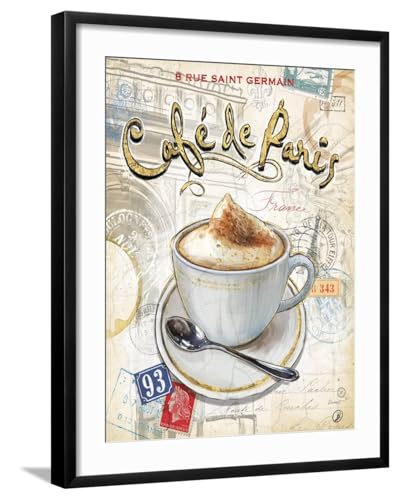 ART.COM Wall Art Print Caf? Paris on Black Frame by Chad Barrett, 23" x 29"