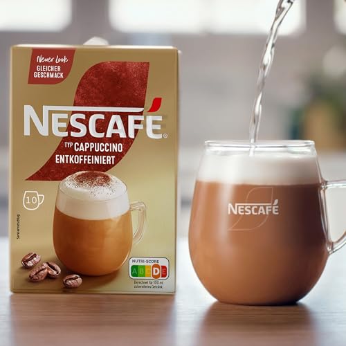 NESCAFÉ GOLD Typ Cappuccino Entkoffeiniert, Getränkepulver-Sticks aus entkoffeiniertem löslichem Bohnenkaffee, koffeinfrei, 1er Pack (à 10 x 12,5g Sachet)