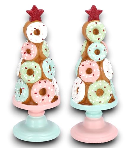 Alberello di Natale Decorativo in Ceramica ROSA 30 cm, Albero Pan di Zenzero, Stile Candy Shop Natalizio Candy Cane, Ciambelline decori Glitter, Decorazione Natalizia con scatola idea regalo.