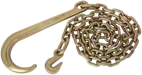 LuckyNote Tow Chain with 8 Inch Forged J Hook and Grab Hook - 70 Chain - 6 Foot - 4,700 Pound Safe Working Load