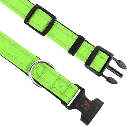 Image of Petology Reflective Adjustable Dog Collar for Medium Dogs (30-40 cms) | Soft Neoprene Padded Nylon Pet Collar with Safe & Quick Release Buckle | Comfortable, Lightweight & Durable