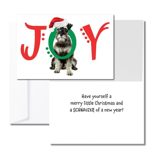 Allynn's 20 Funny Schnauzer Christmas Cards Boxed with Envelopes, Dog Themed Christmas Cards with 21 White Envelopes