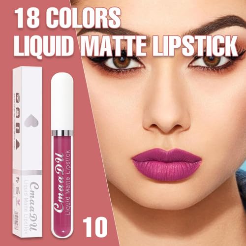 Image of evpct 1Pcs Violet Pink Liquid Matte Lipstick Lipgloss Set for Women, labiales mate 24 horas originales matte larga duracion 24 Hour Lipstick Lip Stains Long Lasting Waterproof 24, 10#