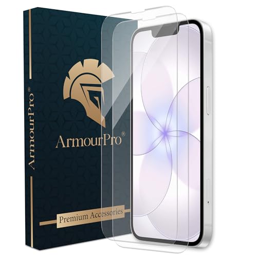 Image of ArmourPro Borderless Tempered Glass for iPhone 17E, 16E, 14 and iPhone 13 (6.1 Inches) with Anti Dust Mesh Filter, 9H Hardness Shatterproof, Full Screen Coverage and with Installation Kit | Pack of 2
