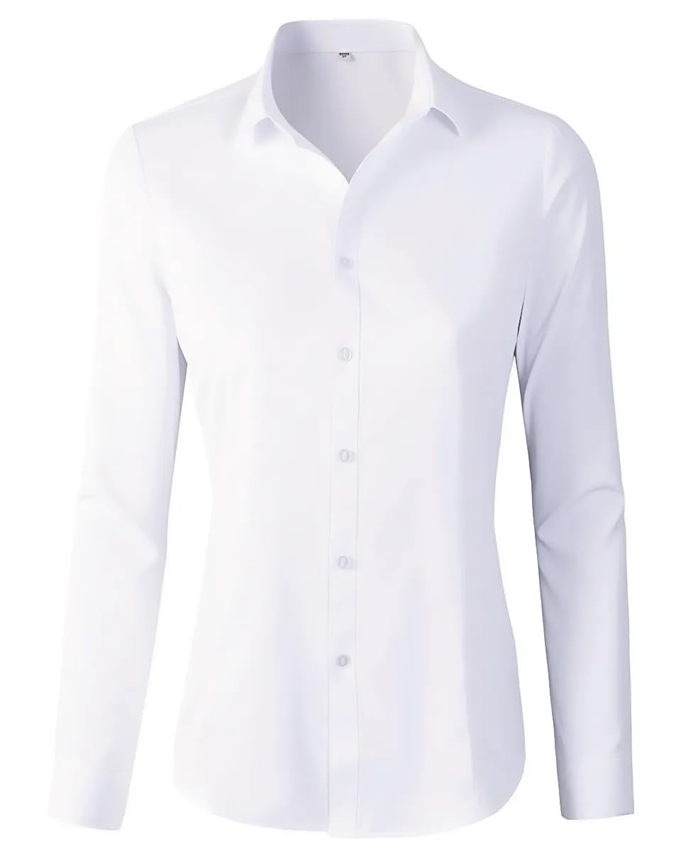 Women's White Button Down Shirts Elegant Office Dress Shirt Blouse